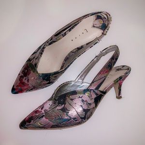 Leith vneck slingback floral mini heels